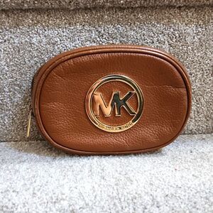 Michael Kors Brown Pebbled Leather Cosmetic Makeup Case Bag